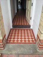 New porch tiling lines through exactly with new hall floor