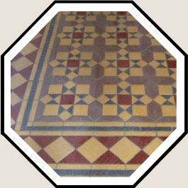 Close up of entrance hall decorated with Victorian floor tiles