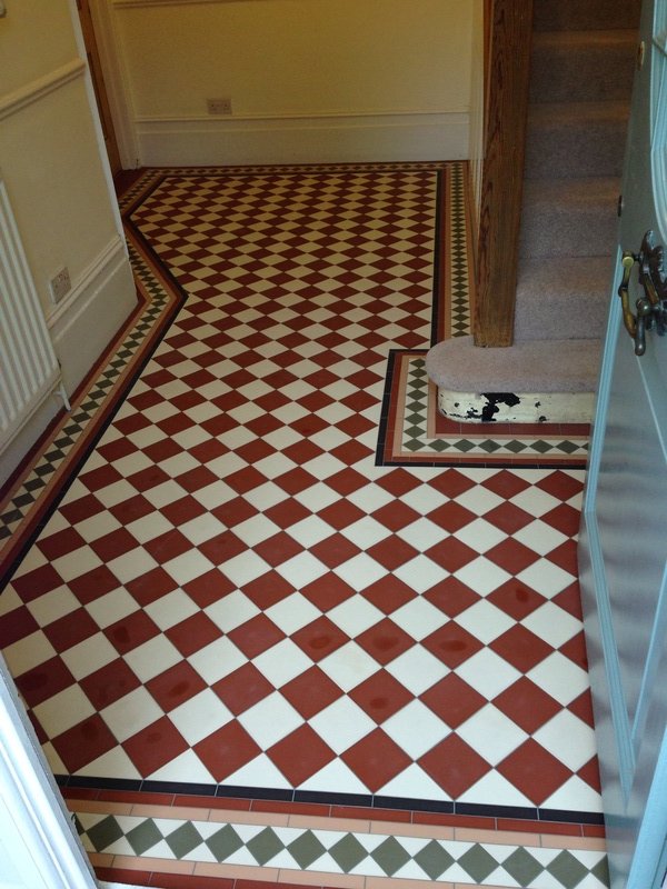Photo showing victorian floor tiling in a hallway in Caversham, Berkshire, after work has been completed by David Larsen of Victorian Floor Tiles Ltd